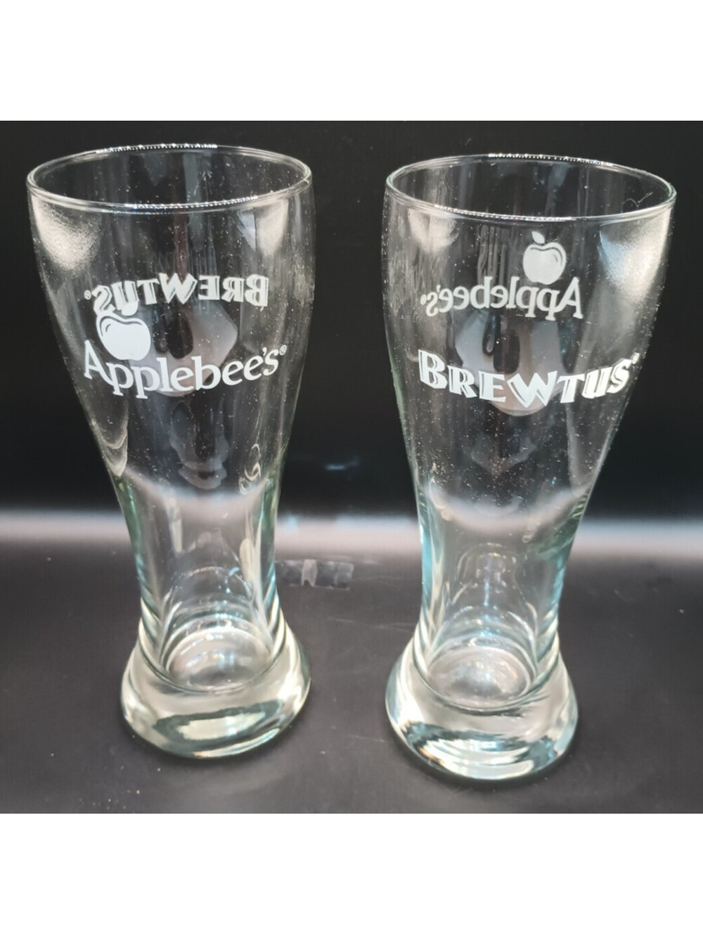 (2) Applebee’s Brewtus Beer Glasses - 20oz Large Pilsner Glasses - Vintage - HTF